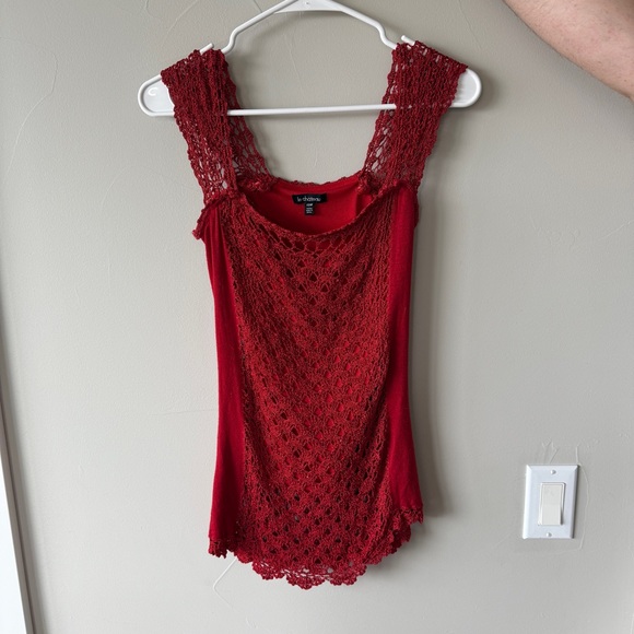 VTG Y2K Crochet Lace Red Blouse Top Sz XS - Picture 2 of 8